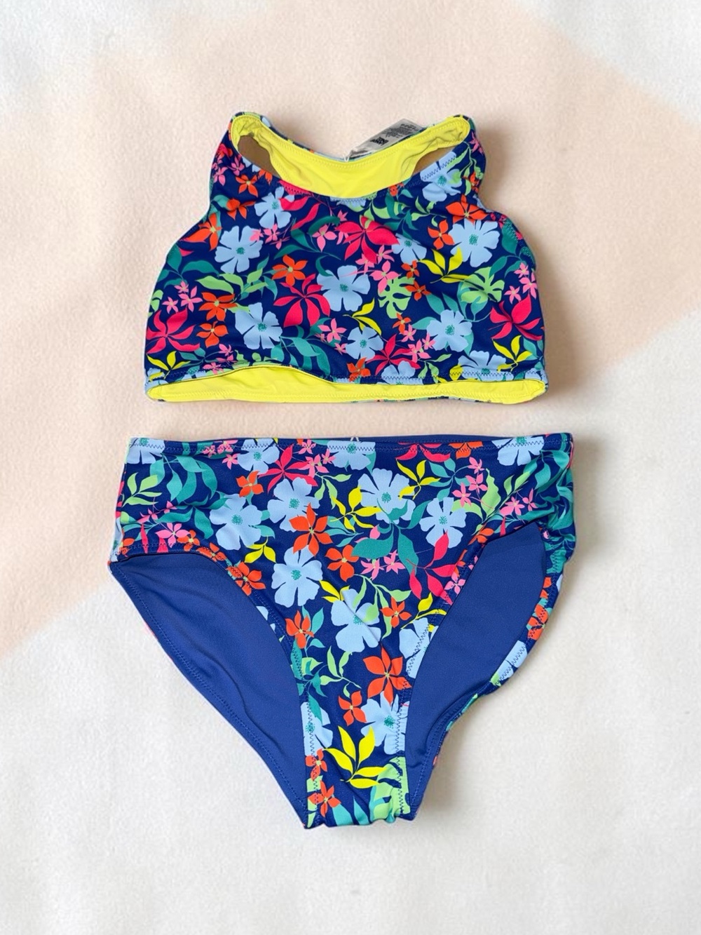 Kids Floral Reversible Tankini Swimsuit Lands End NEW (L 10-12)